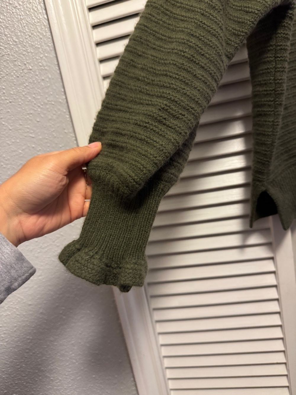 Madewell Olive Ribbed Ruffle-Neck Sweater - Picture 2 of 7